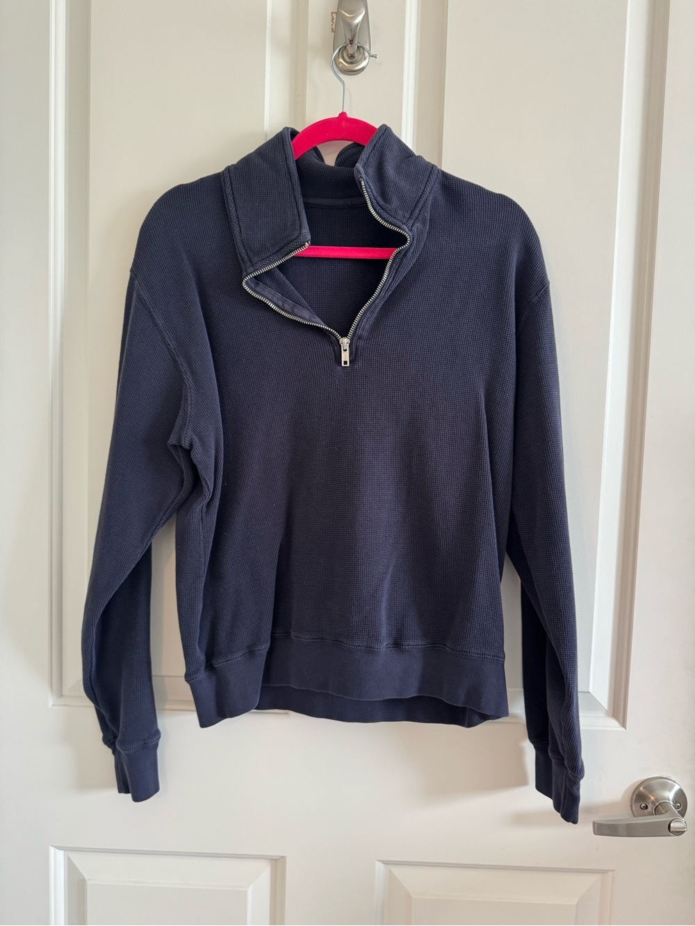 Brandy Melville Navy Quarter-Zip Waffle Knit Sweater